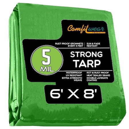 Comfitwear 5 MIL Standard Strong Multi-Purpose Tarp Cover Rust Proof Waterproof Reinforced Edges, Green, 40PK MTG-68-BULK-40
